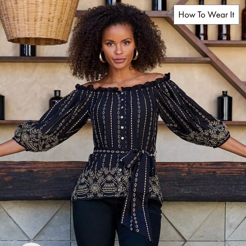 Metallic Off-the-Shoulder Blouse. NWT